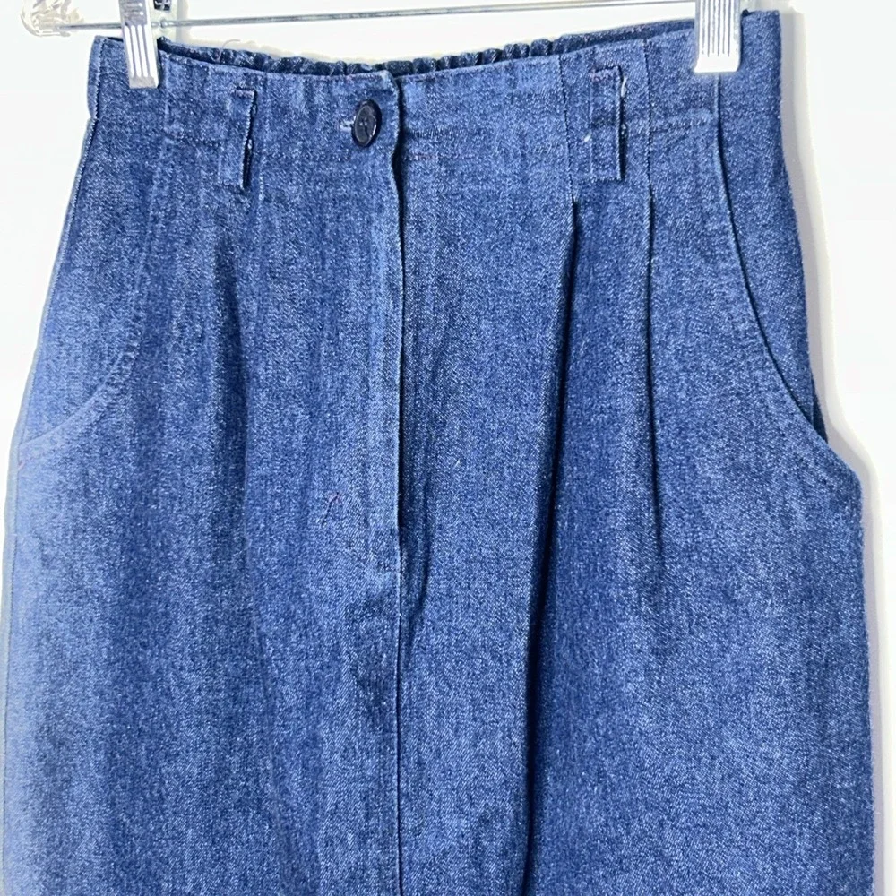 Suburban Petites VTG 80s Denim Skirt Sz 6 P Maxi Pencil Pockets Pleated Blue USA